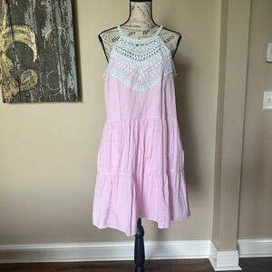 Lilly Pulitzer Britt Havana Pink Seersucker Stripe Halter Swing Dress